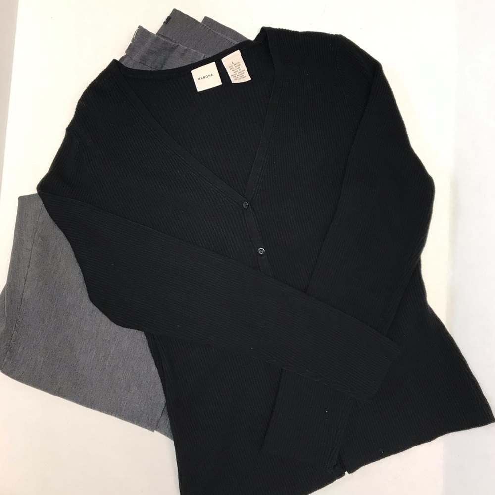 Merona ladies black ribbed button up cardigan and ladies George slacks size 14